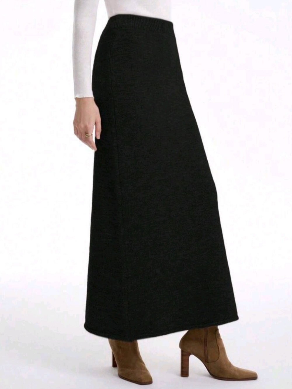 Knit Slim Fit Pencil Skirt Women Size L Black Stretchy High Waist Maxi A-line